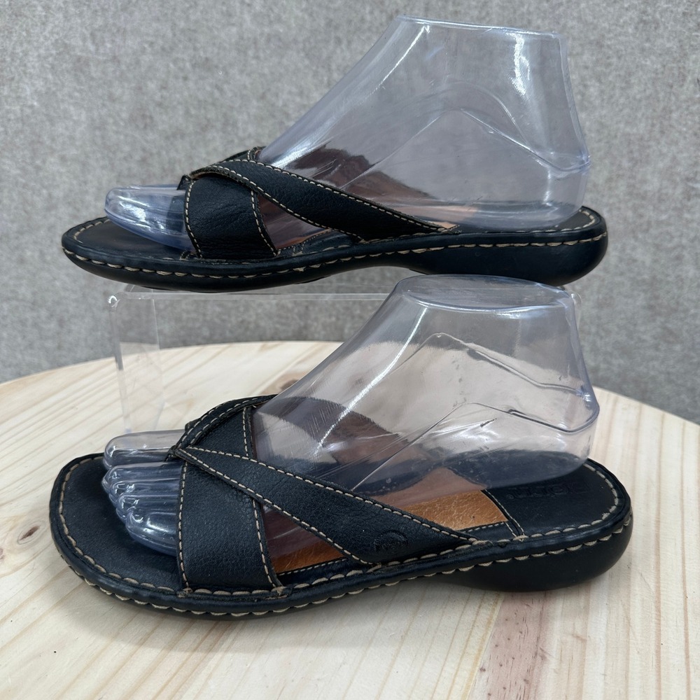Born Leather Thong Sandals Womens 7 Black W31222 CQK9 Strappy Flat Comfort